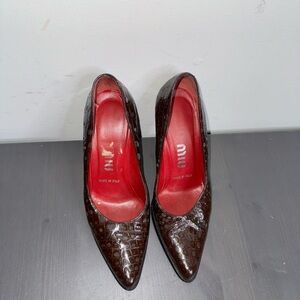 Miu Miu Women’s Crocodile Embossed Brown Heels